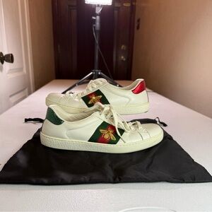 Gucci White Sneakers with Red and Green Accents